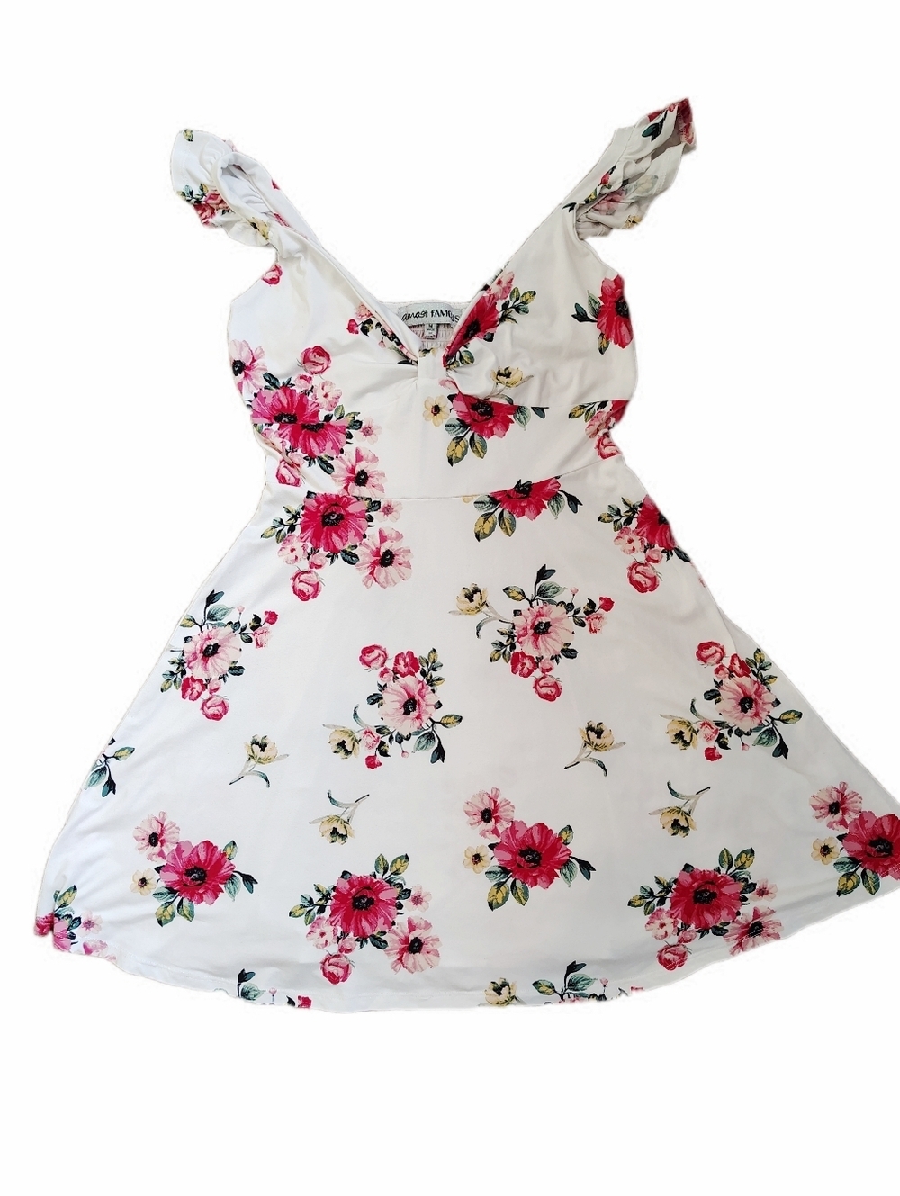 Almost Famous White Floral Sundress with Pink & Red Blooms